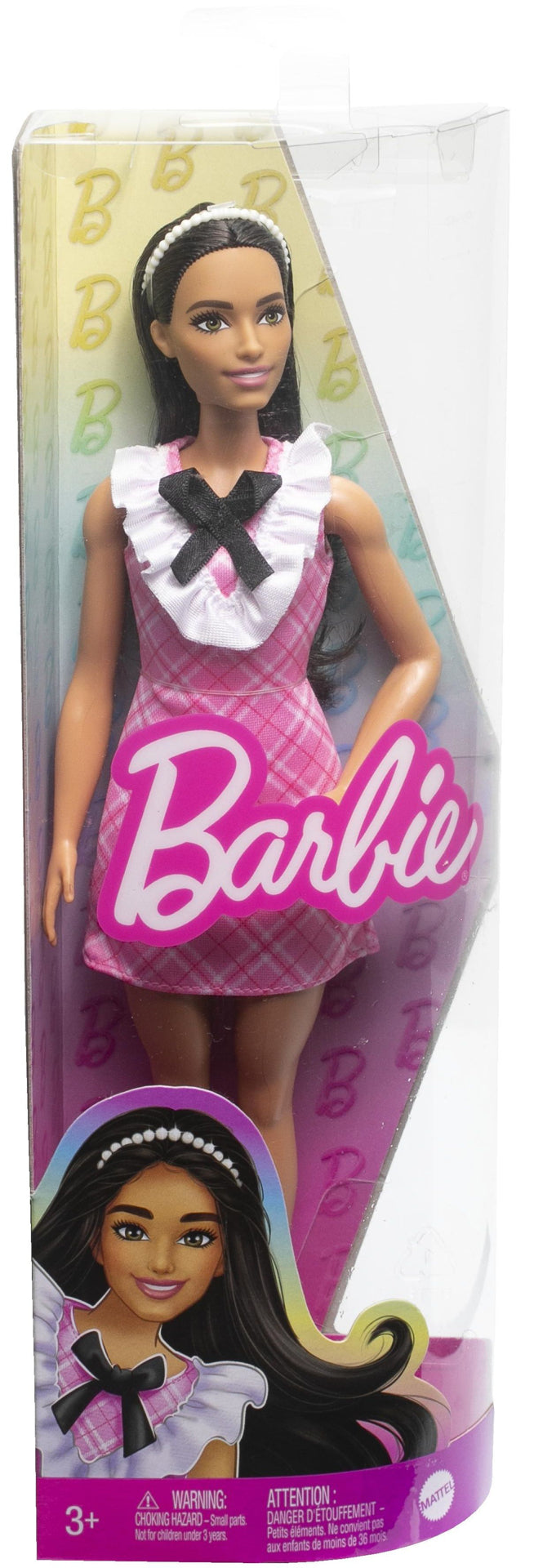 Papusa Mattel Barbie Fashionistas cu Par Negru si Rochita in Carouri 30 cm, MTFBR37/HJT06