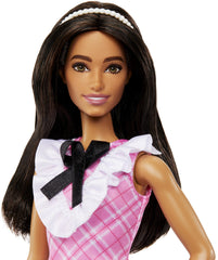 Papusa Mattel Barbie Fashionistas cu Par Negru si Rochita in Carouri 30 cm, MTFBR37/HJT06