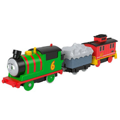 Jucarie Matel Locomotiva Motorizata cu 2 Vagoane, Thomas and Friends, Percy Brake Car Bruno, MTHFX97/HNN44
