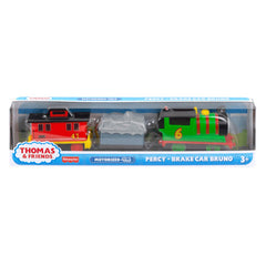 Jucarie Matel Locomotiva Motorizata cu 2 Vagoane, Thomas and Friends, Percy Brake Car Bruno, MTHFX97/HNN44