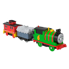 Jucarie Matel Locomotiva Motorizata cu 2 Vagoane, Thomas and Friends, Percy Brake Car Bruno, MTHFX97/HNN44