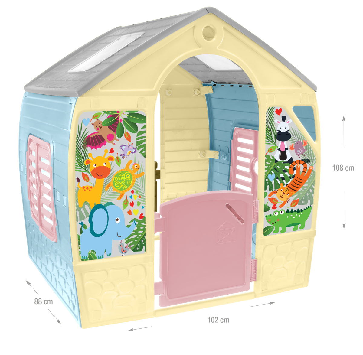 Casuta de joaca Mochtoys Happy House, ferestre roz pastel,12793