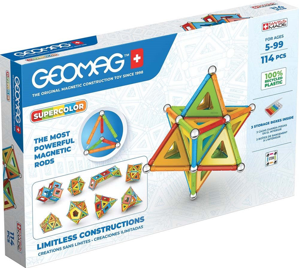 Set de constructie Geomag Recycled 382, Supercolor 114 piese