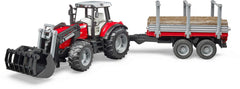 Tractor Bruder Massey Ferguson 7480, cu Incarcator Frontal si Remorca pentru Lemne, BR02046