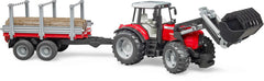 Tractor Bruder Massey Ferguson 7480, cu Incarcator Frontal si Remorca pentru Lemne, BR02046