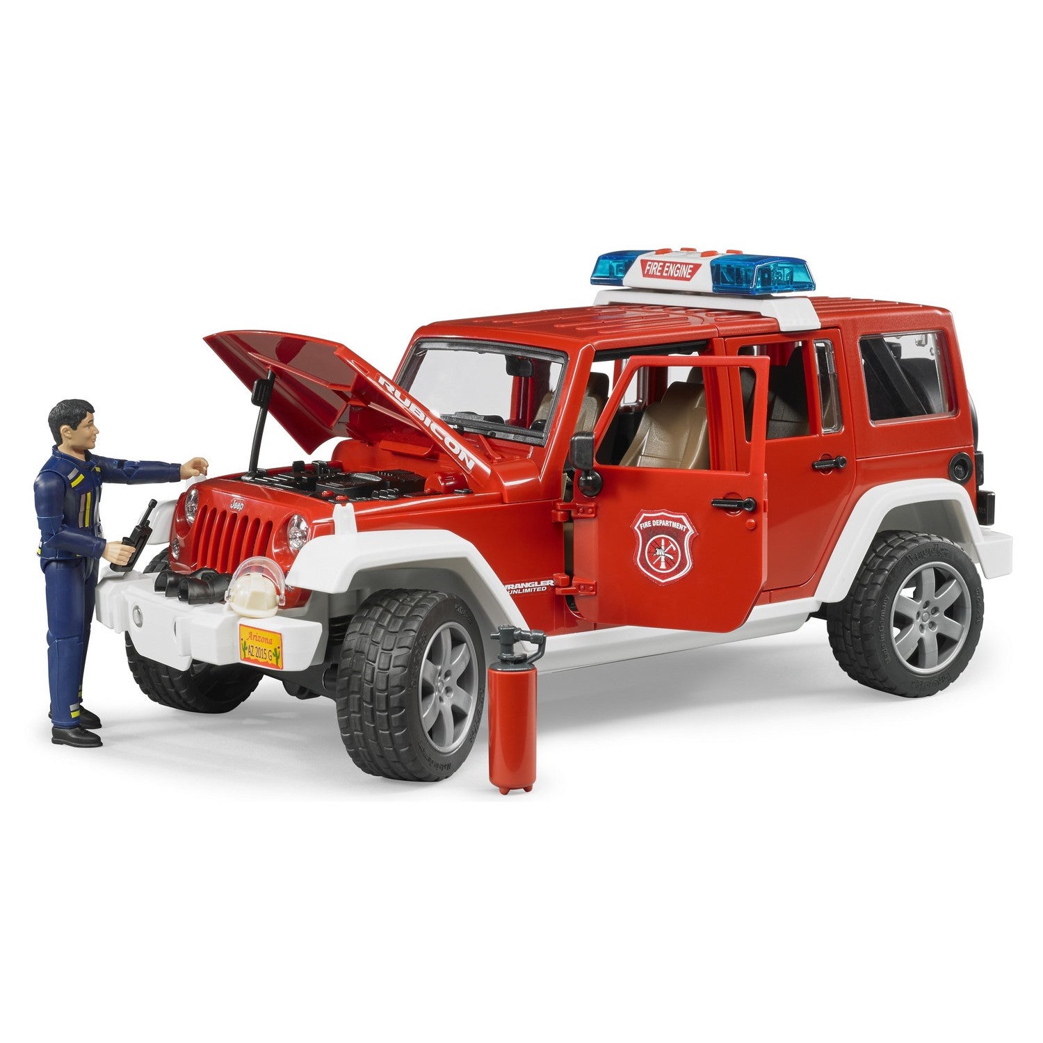 Masinuta de Pompieri Bruder 1:16 Jeep Wrangler Unlimited Rubicon cu Figurina, BR02528