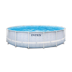 Piscina Rotunda cu Filtru Chevron Intex, Ø 488 cm, inaltime 122 cm, Cartus Filtru, Scara Acces si Prelata, Volum 19156 l, Gri/Albastru, IX26746