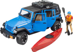 Masinuta Bruder Jeep Wrangler Rubicon Unlimited cu Caiac si Figurina, BR02529