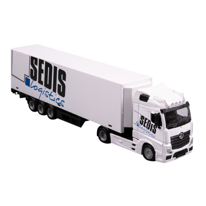 Macheta Bburago 1:43 Camion Mercedes Actros Sedis Logistics cu Stivuitor, BB31471