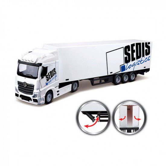 Macheta Bburago 1:43 Camion Mercedes Actros Sedis Logistics cu Stivuitor, BB31471