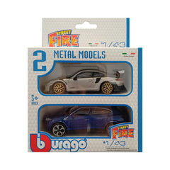 Set 2 Machete Masini Bburago 1:43 Street Fire Porche 911 GT2 RS Gri-Lamborghini Urus Albastru, BB30002-30388-30392