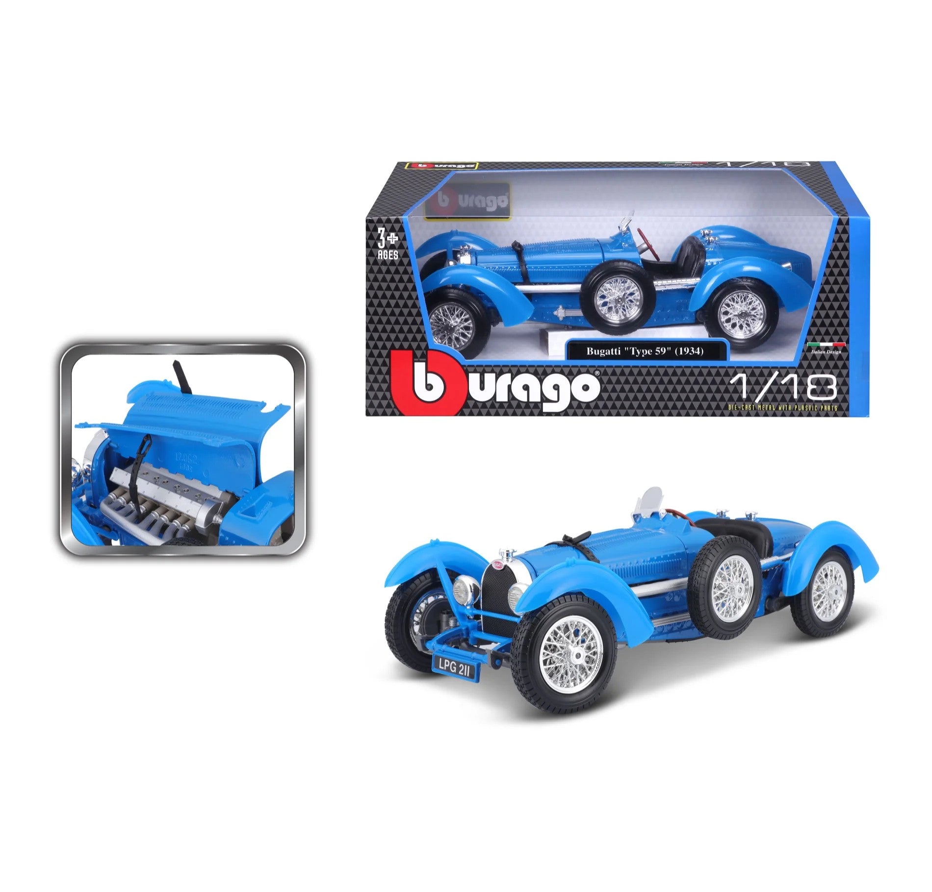 Macheta Masinuta Auto Bburago 1:18 Bugatti Albastru, BB12062