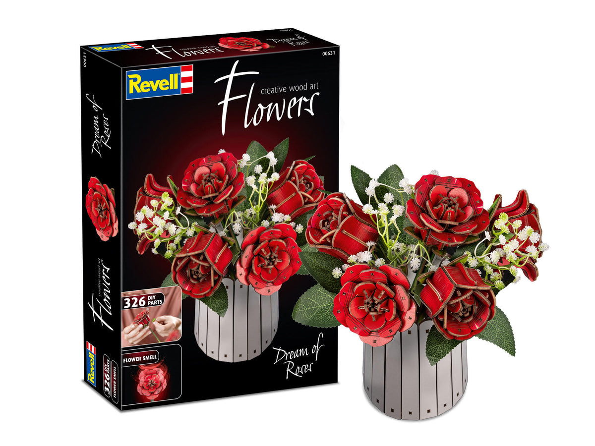 Puzzle 3D din lemn - Buchet de trandafiri parfumati cu vază | 295 piese | 14+ ani Revell 00631