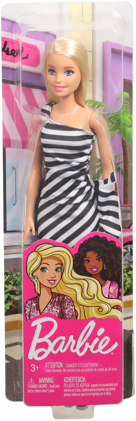PAPUSA BARBIE TINUTE STRALUCITOARE BLONDA CU ROCHITA ALB-NEGRU