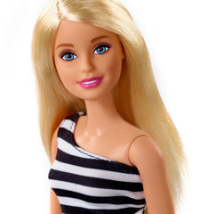 PAPUSA BARBIE TINUTE STRALUCITOARE BLONDA CU ROCHITA ALB-NEGRU