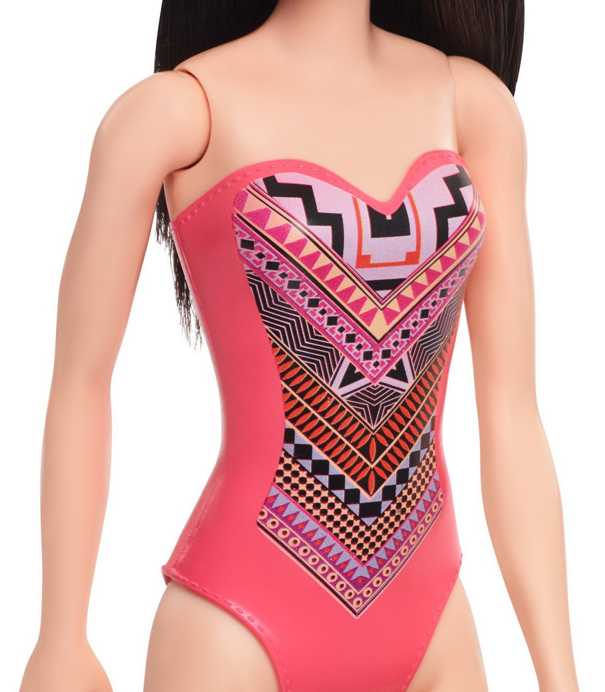 PAPUSA BARBIE BRUNETA CU COSTUM DE BAIE CU MODELE GEOMETRICE