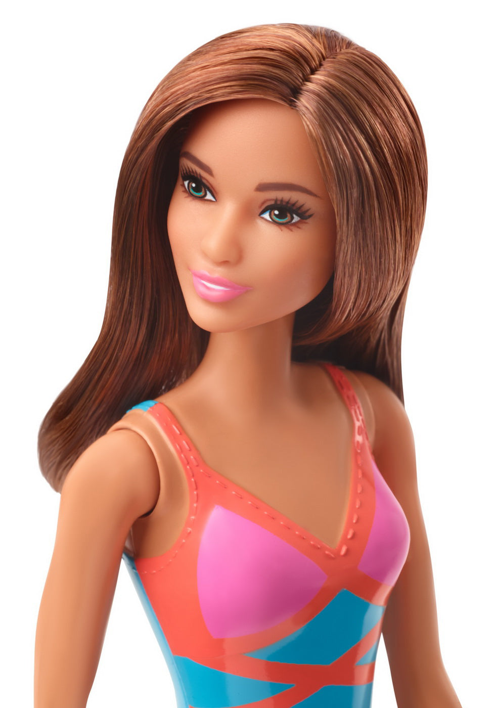 PAPUSA BARBIE SATENA CU COSTUM DE BAIE ROSU-ALBASTRU