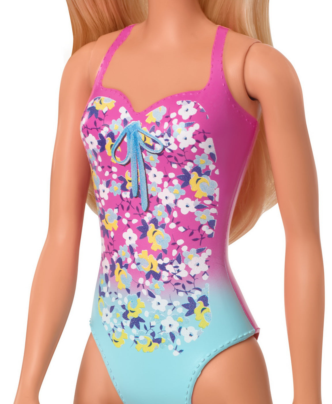 PAPUSA BARBIE BLONDA CU COSTUM DE BAIE IN DOUA CULORI