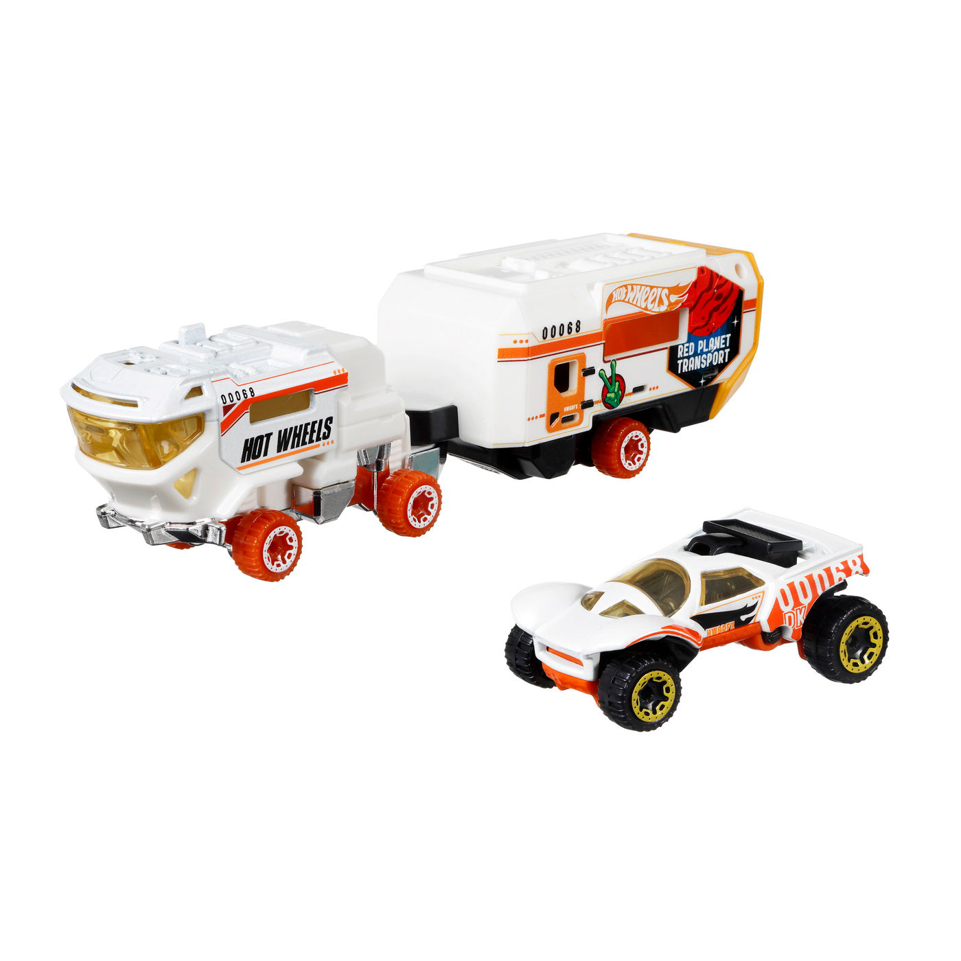 SET CAMION SI MASINA SPORT HOT WHEELS RED PLANET TRANSPORT