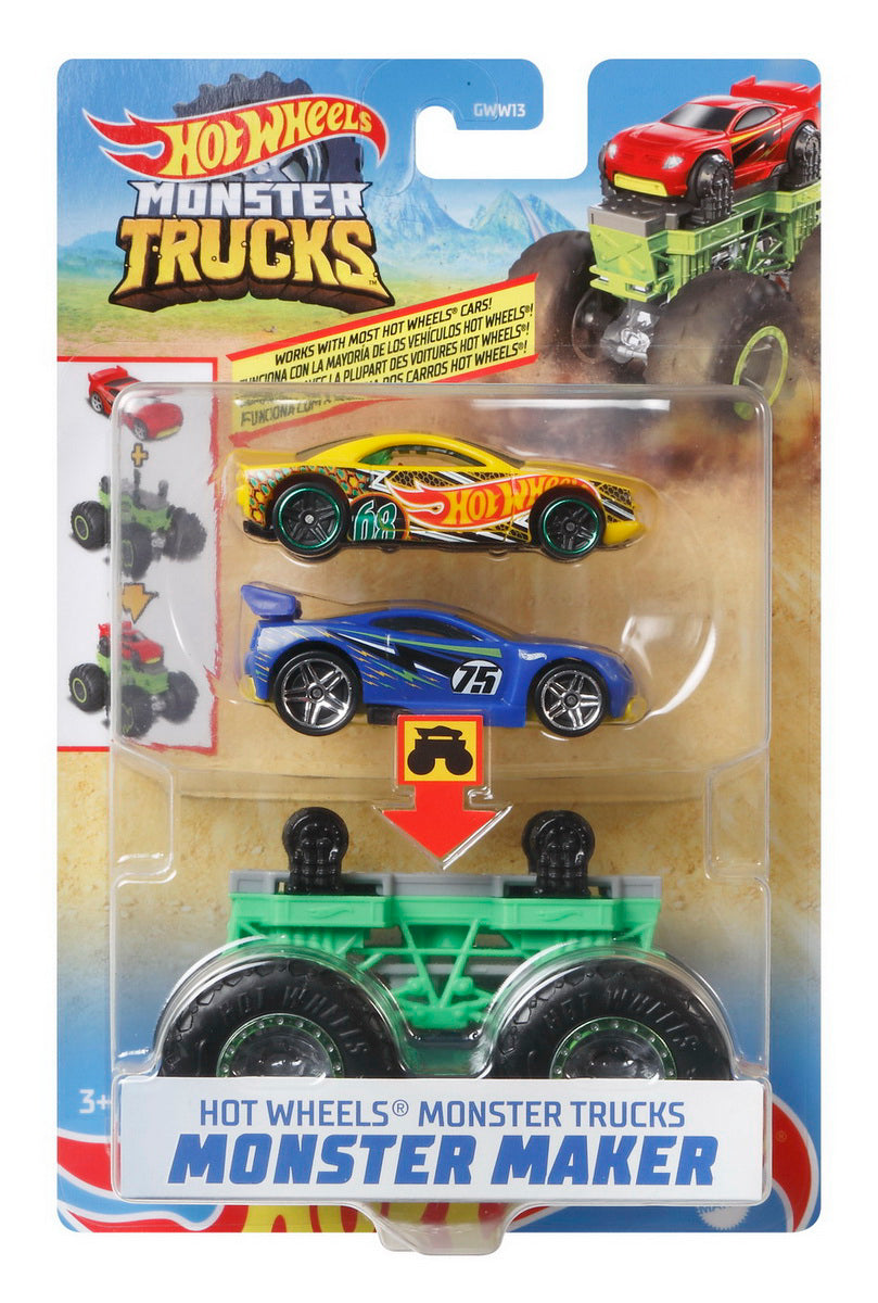 HOT WHEELS MONSTER TRUCK CU MASINUTE ALBASTRU SI GALBEN