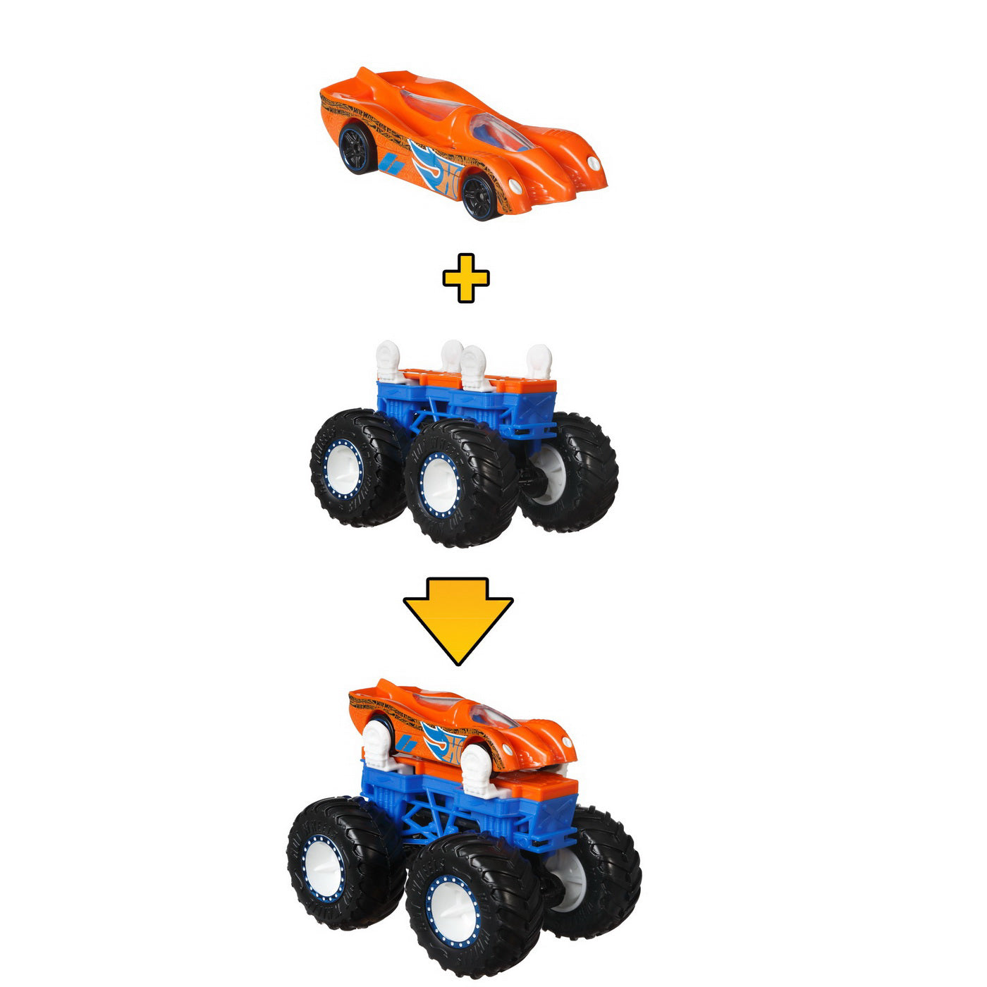 HOT WHEELS MONSTER TRUCK CU MASINUTE ALB SI PORTOCALIU