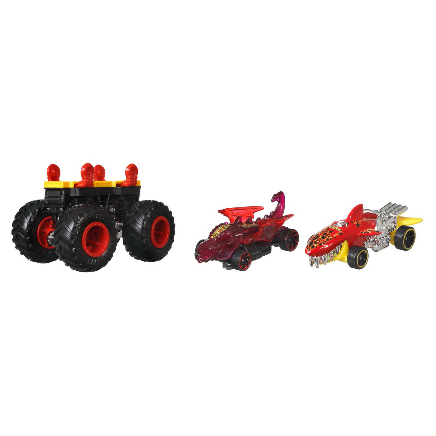 HOT WHEELS MONSTER TRUCK CU MASINUTE NEAGRU SI ROSU