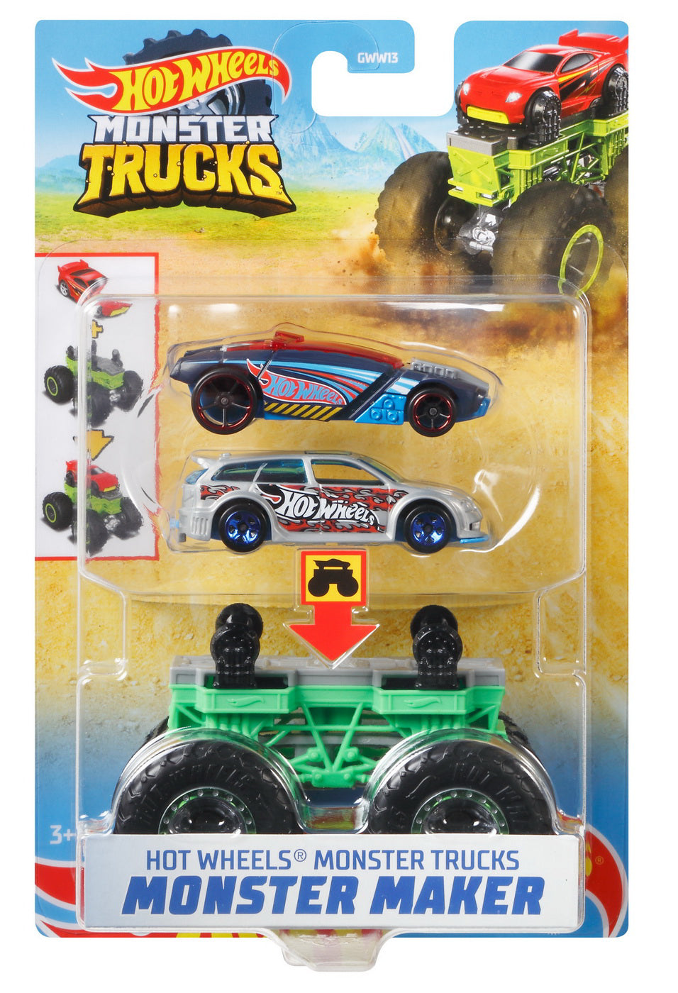 HOT WHEELS MONSTER TRUCK CU MASINUTE GRI SI ALBASTRU