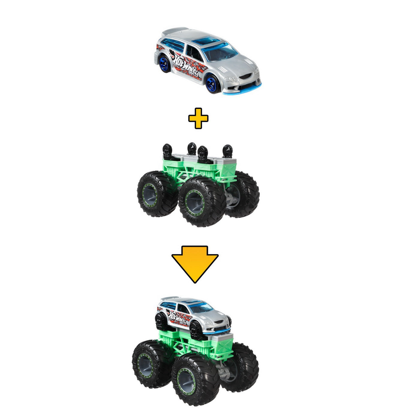 HOT WHEELS MONSTER TRUCK CU MASINUTE GRI SI ALBASTRU
