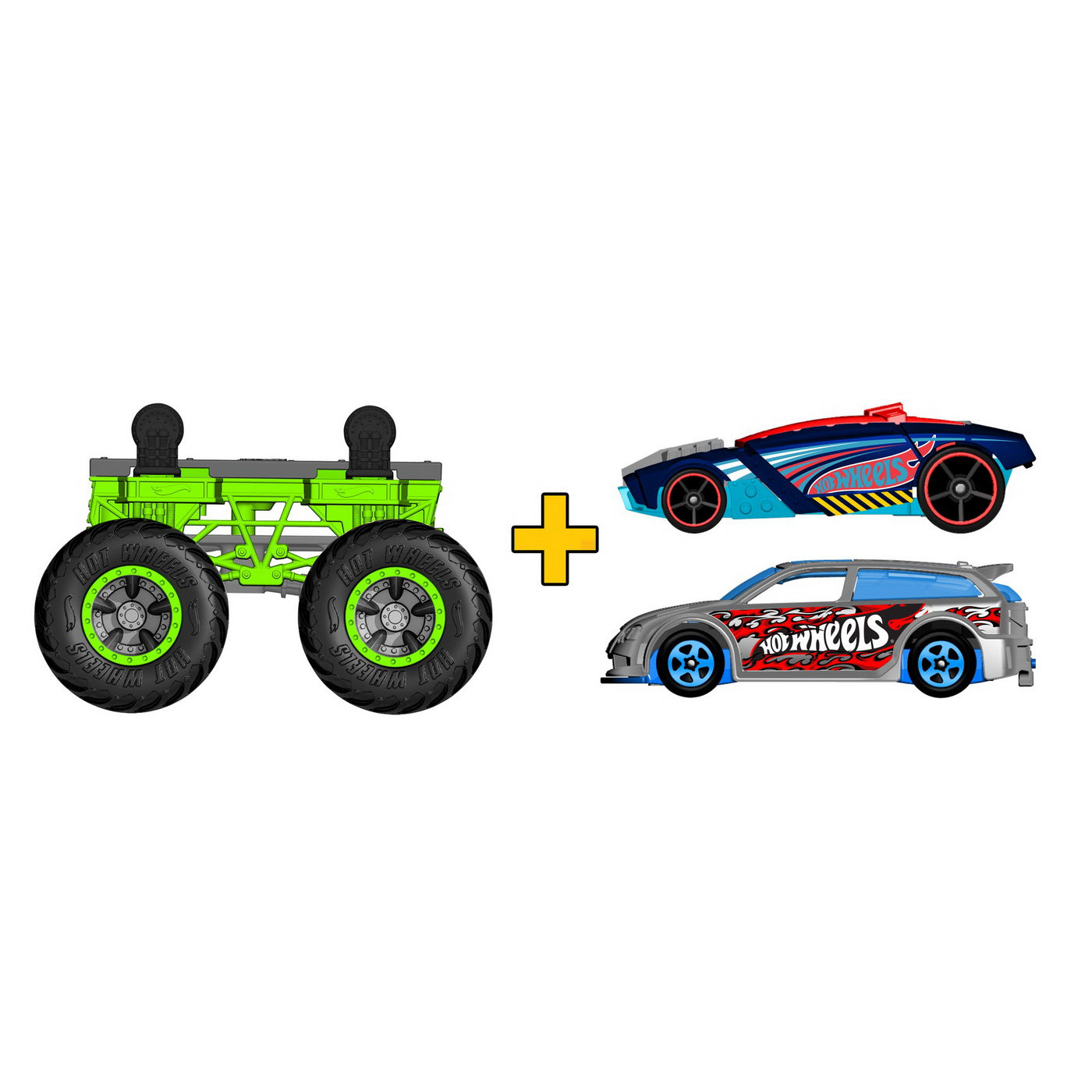 HOT WHEELS MONSTER TRUCK CU MASINUTE GRI SI ALBASTRU