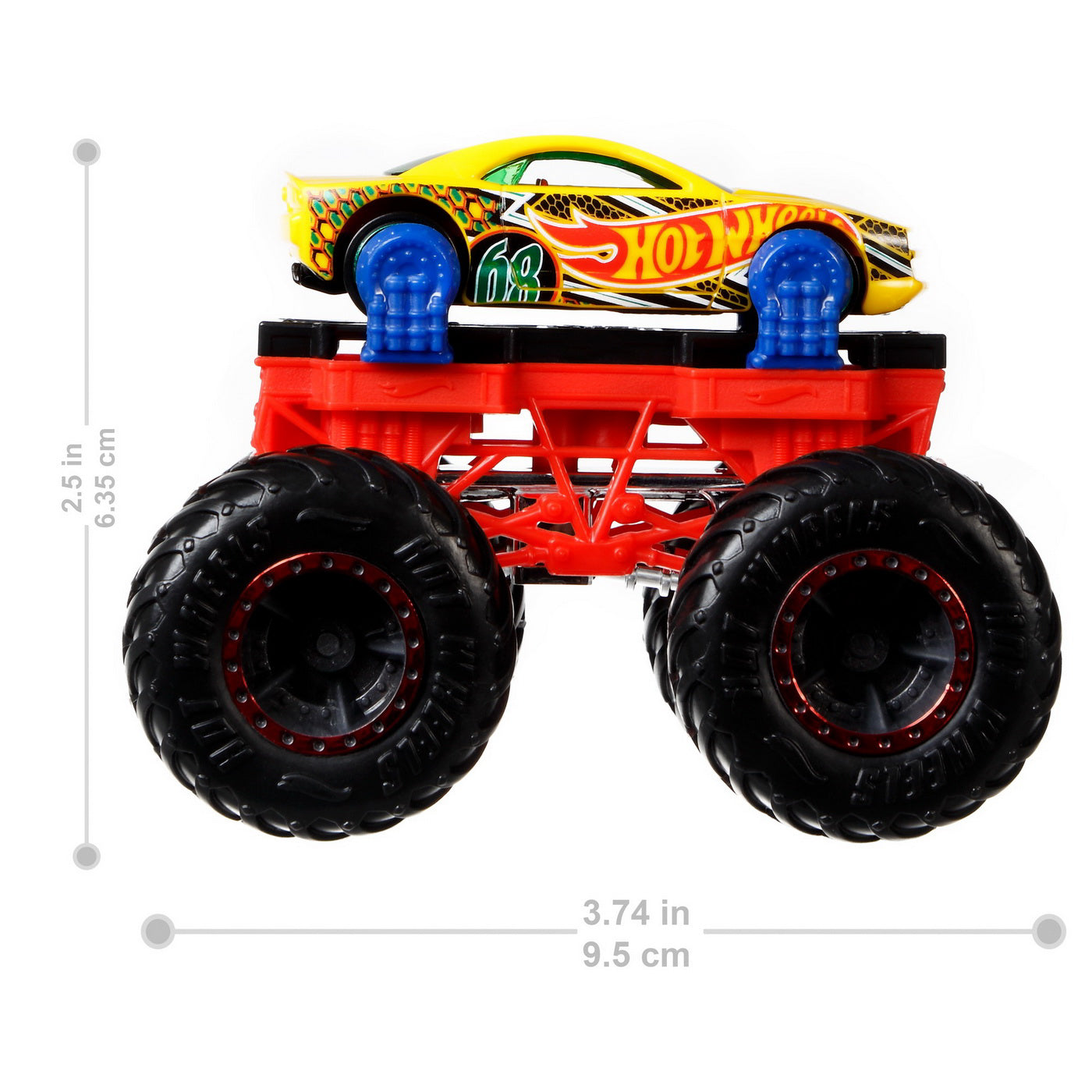 HOT WHEELS MONSTER TRUCK CU MASINUTE GALBEN SI ALBASTRU