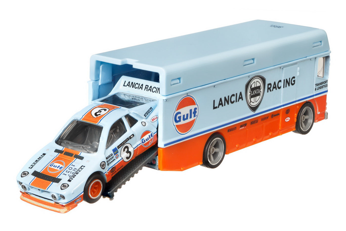 HOT WHEELS TRANSPORTATOR EURO HAULER  CU MASINUTA LANCIA RALLY 037SCARA 1:64