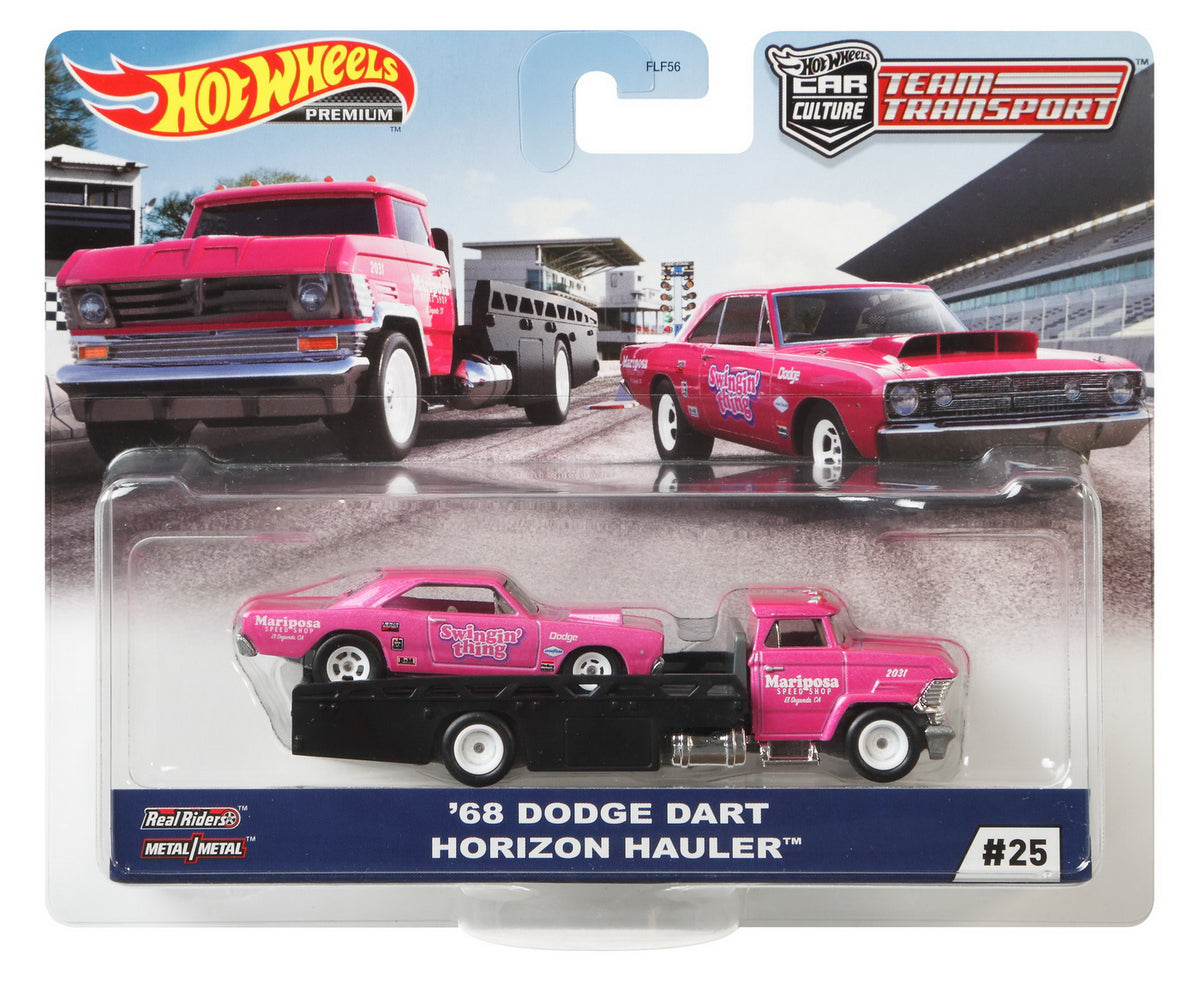 HOT WHEELS TRANSPORTATOR HORIZON HAULER  CU MASINUTA DODGE DART 68' SCARA 1:64