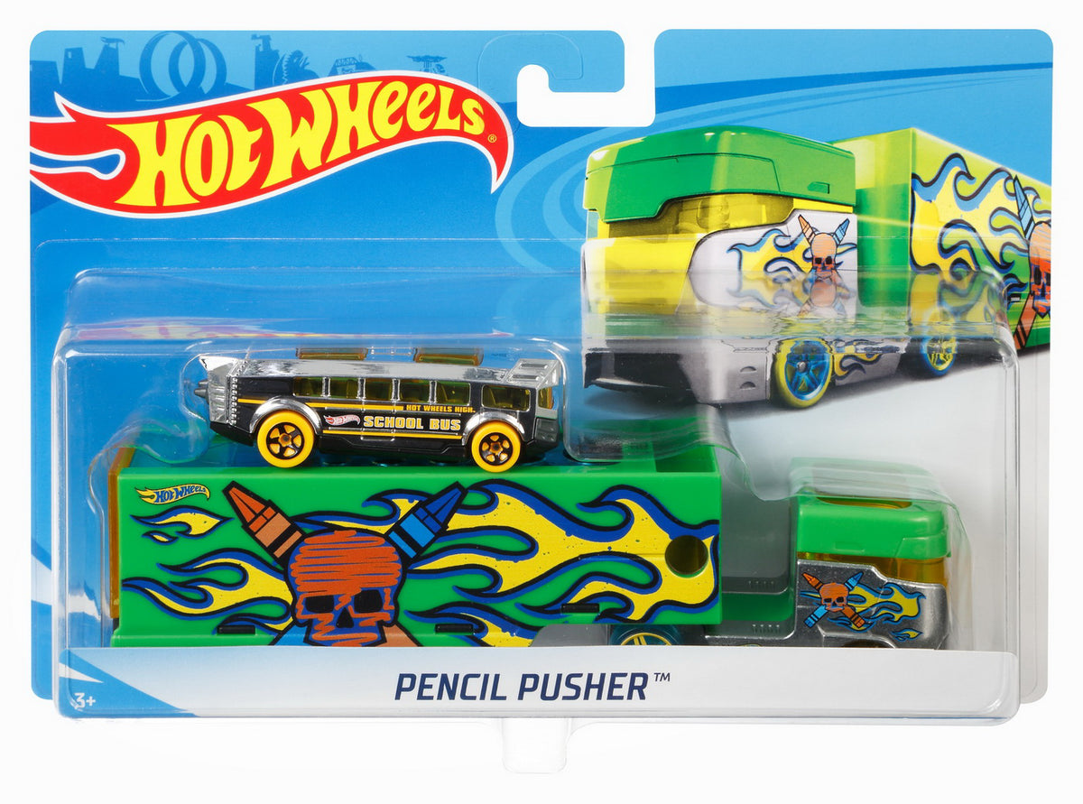 SET CAMION SI MASINA SPORT HOT WHEELS PENCIL PUSHER