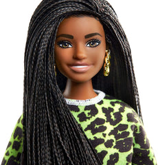 PAPUSA BARBIE FASHIONISTA CU PARUL BRUNET IMPLETIT IN CODITE