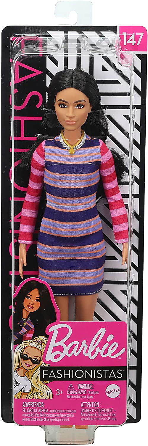 PAPUSA BARBIE FASHIONISTA BRUNETA CU ROCHITA CU DUNGI COLORATE
