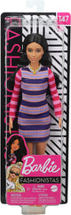 PAPUSA BARBIE FASHIONISTA BRUNETA CU ROCHITA CU DUNGI COLORATE