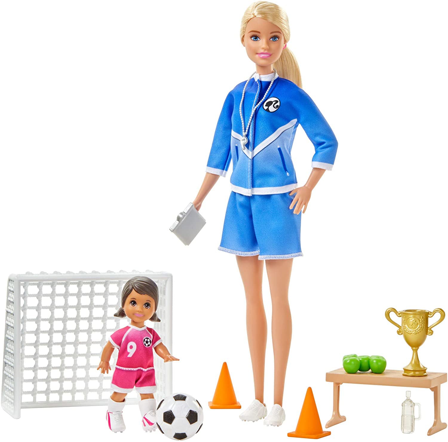 BARBIE PAPUSA CARIERE SET SPORT ANTRENOR DE FOTBAL BLONDA