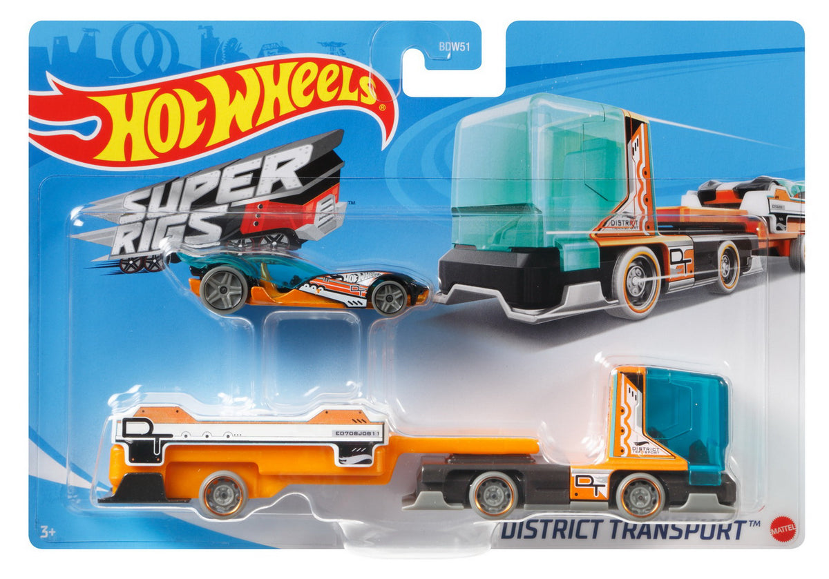 SET CAMION SI MASINA SPORT HOT WHEELS DISTRICT TRANSPORT