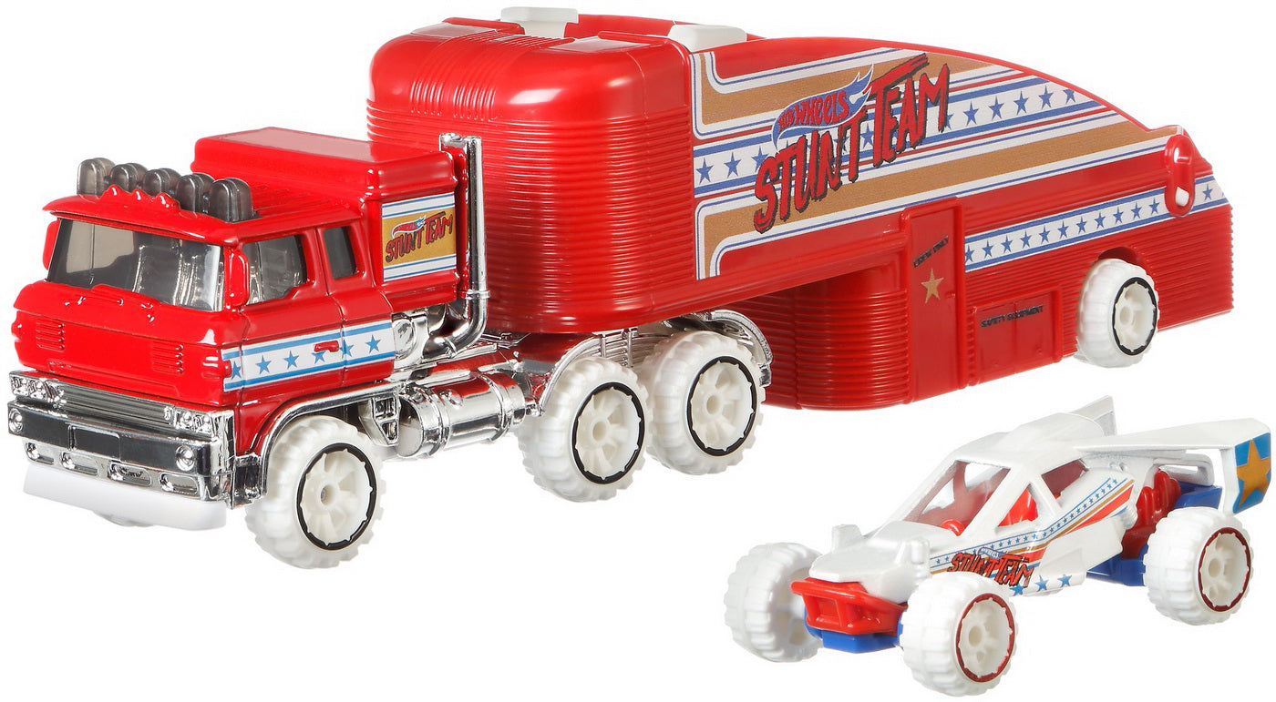SET CAMION SI MASINA SPORT HOT WHEELS WHITE STUNTIN SEMI