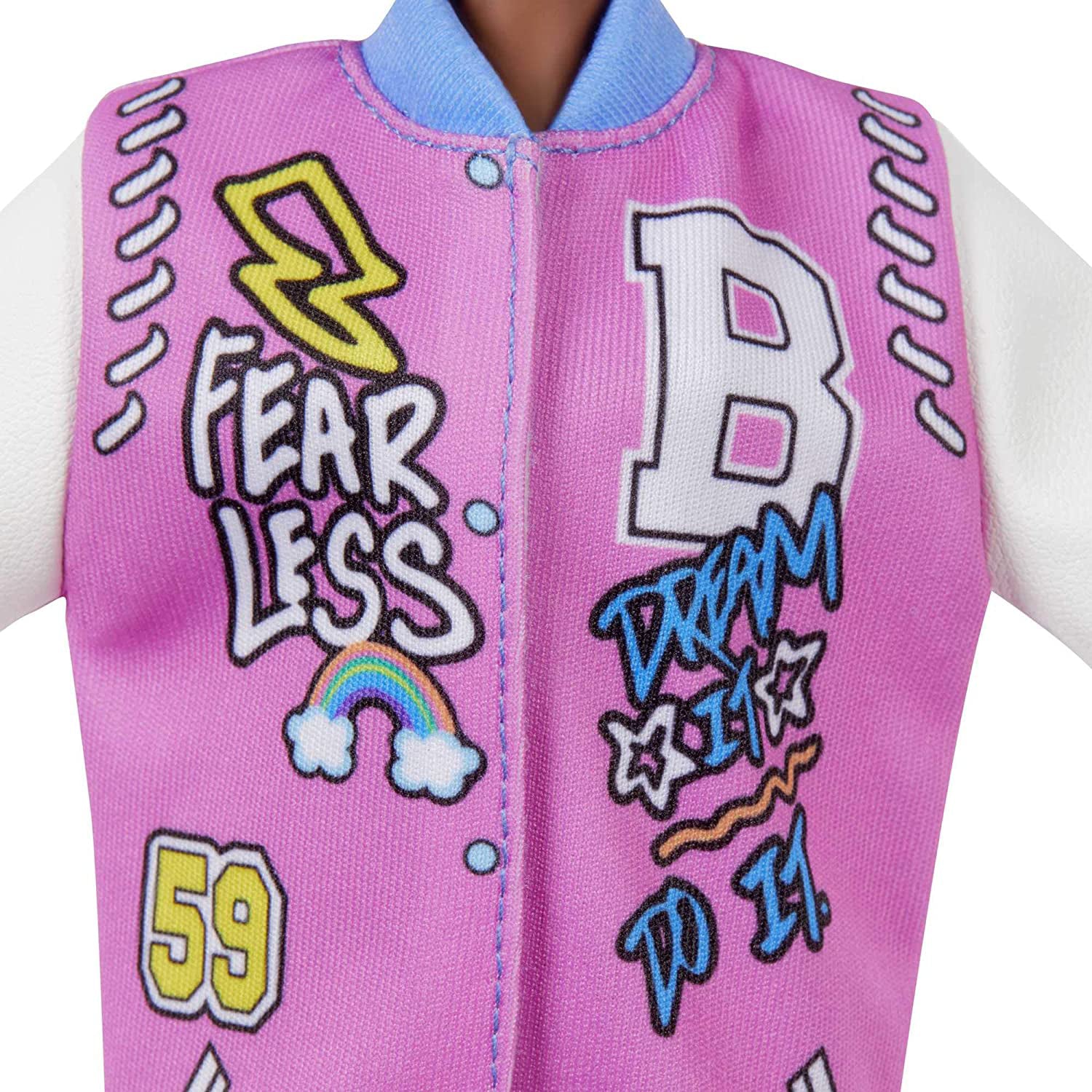 PAPUSA BARBIE FASHIONISTA CU PARUL AFRO SI JACHETA LILA