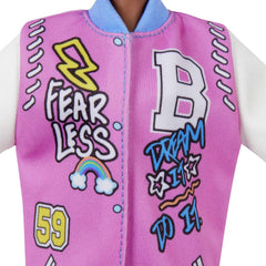 PAPUSA BARBIE FASHIONISTA CU PARUL AFRO SI JACHETA LILA