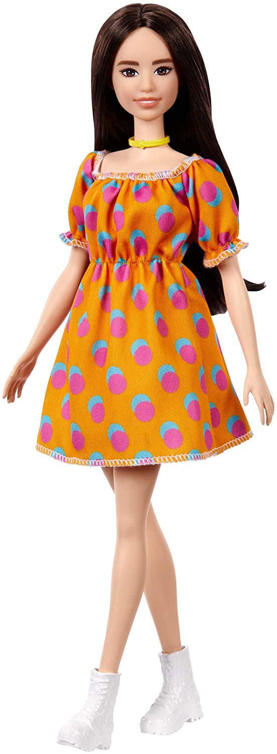 PAPUSA BARBIE FASHIONISTA SATENA CU ROCHITA PORTOCALIE CU BULINE