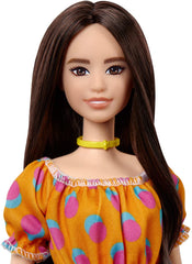 PAPUSA BARBIE FASHIONISTA SATENA CU ROCHITA PORTOCALIE CU BULINE