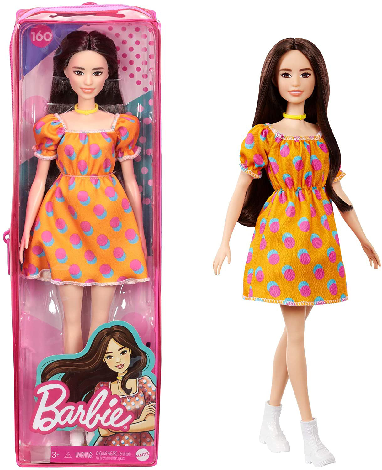 PAPUSA BARBIE FASHIONISTA SATENA CU ROCHITA PORTOCALIE CU BULINE