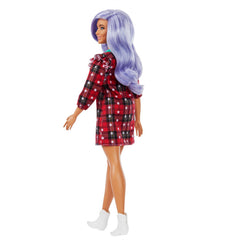 PAPUSA BARBIE FASHIONISTA CU PARUL MOV SI ROCHITA CU STELUTE