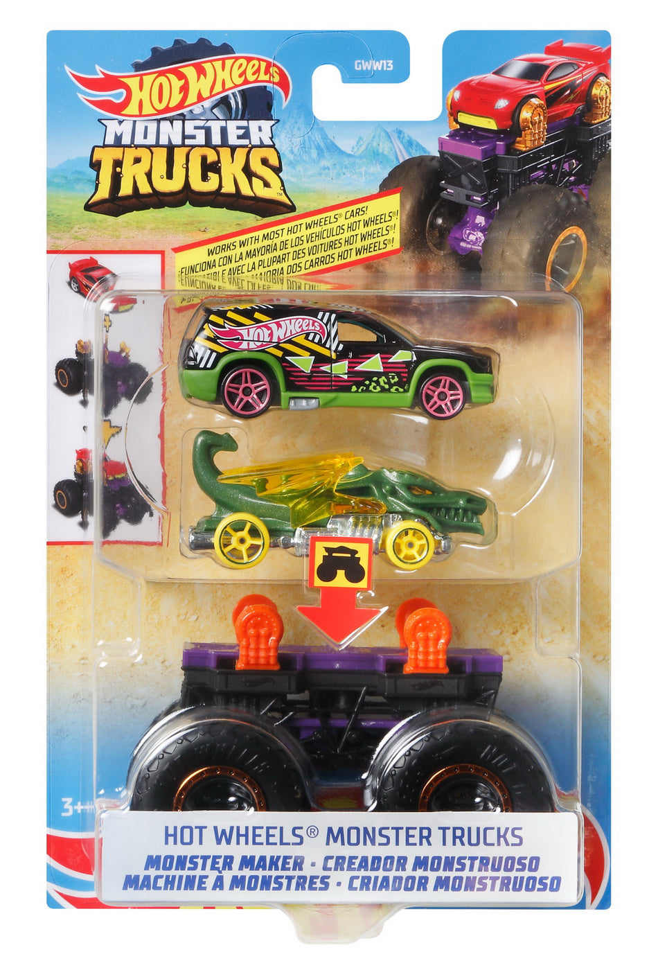 HOT WHEELS MONSTER TRUCK CU MASINUTE VERDE SI NEGRU