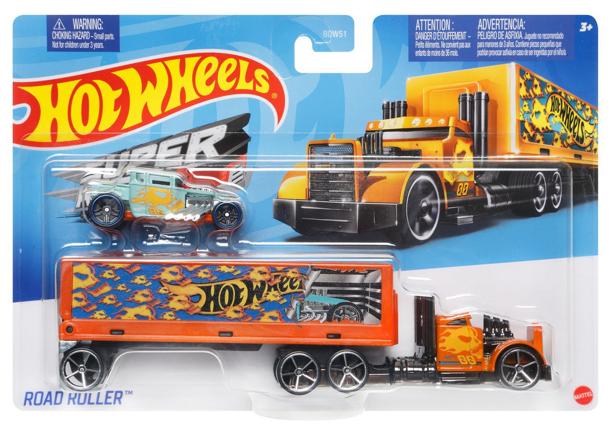 SET CAMION SI MASINA SPORT HOT WHEELS ROAD ROLLER