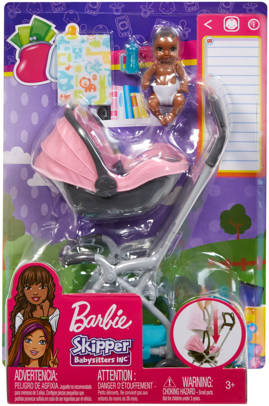 SET BARBIE SKIPPER BABYSITTERS CARUCIOR ROZ CU BEBELUS