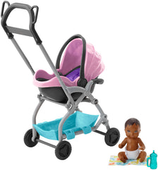 SET BARBIE SKIPPER BABYSITTERS CARUCIOR ROZ CU BEBELUS