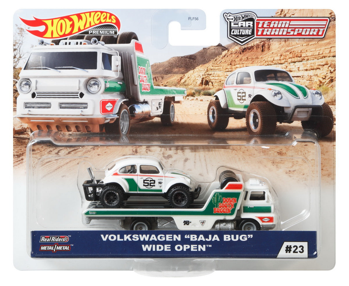HOT WHEELS TRANSPORTATOR WIDE OPEN CU MASINUTA VOLKSWAGEN BAJA BUG SCARA 1:64